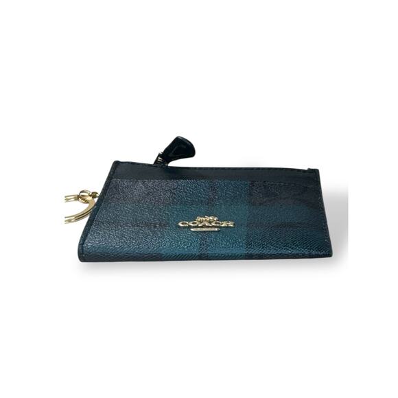 Coach Plaid Leather Zip Card Case Wallet Key Ring - Picture 3 of 7